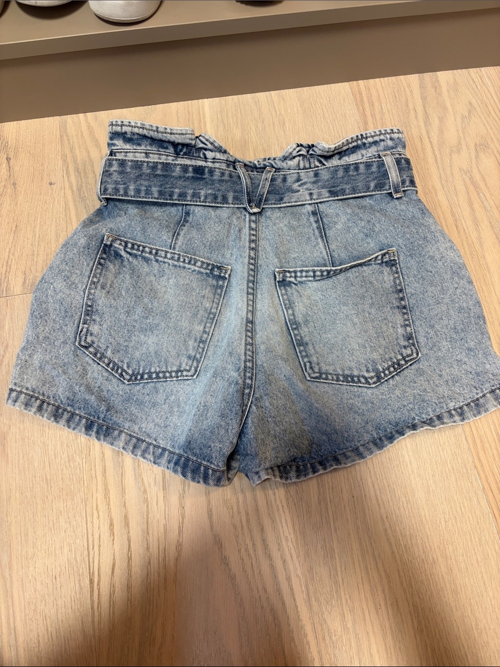 Veronica Beard High-Waist Light Blue Denim Paperbag Shorts